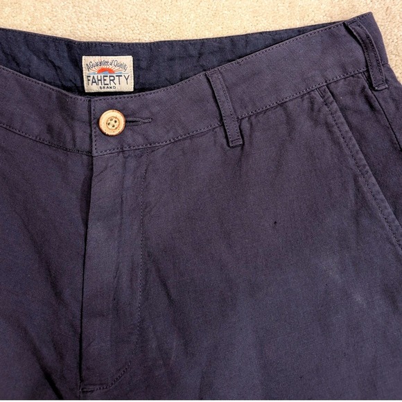 Faherty Brand Other - Faherty Brand Mens Navy Blue Linen Cotton Blend Shorts Size 30 Flat Front Chino
